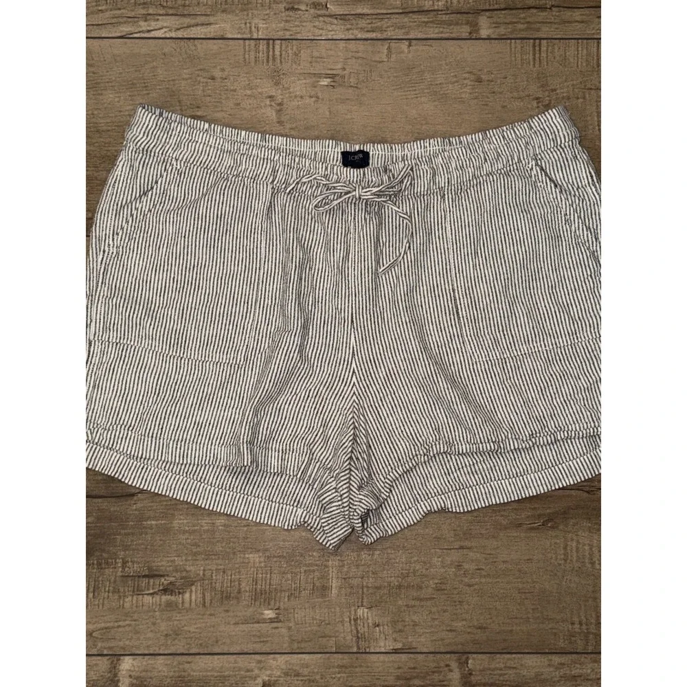 J.Crew XXL Striped Linen Blend Pull On Shorts Navy White Ticking Stripe
